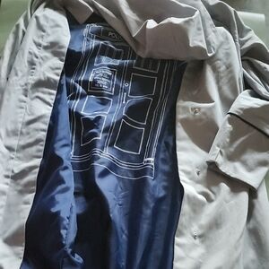 Women's Dr WHO Light Gray Trench Coat with Navy TARDIS Lining
